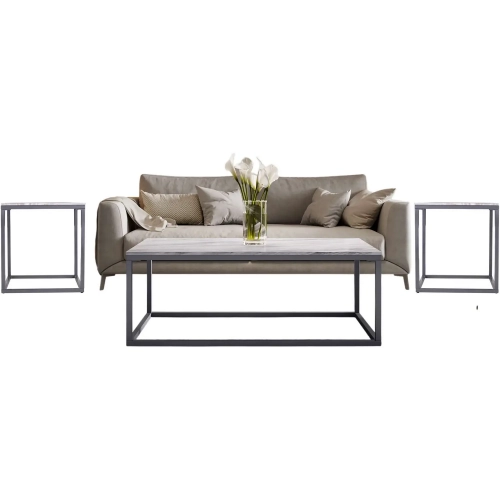 Wynn 3 Piece Coffee Set in Solid Grey Marble & Iron